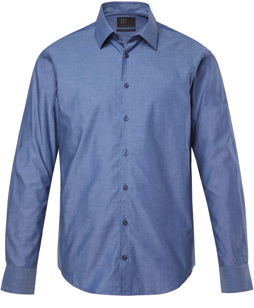 JP 1880 - Heren - Overhemd business lange mouwen stippen kentkraag Modern-Fit - Denim blauw - Maat L