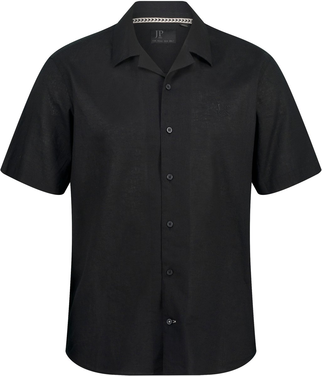 JP 1880 - Heren - Overhemd van een linnenmix korte mouwen Cubaanse kraag - Zwart - Maat 8XL