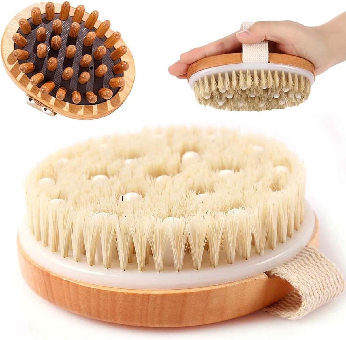 Droge Lichaamsborstel 2-Pack met Houten Handvat voor Lymfedrainage en Exfoliatie