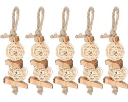 Speelgoed voor Vogel - Set van 5 Stuks voor Papegaai, Vink, Parkieten - Premium Natuurlijk Kauwplezier - Appel Hout & Rotan Bal - Molar Sticks voor Vogels