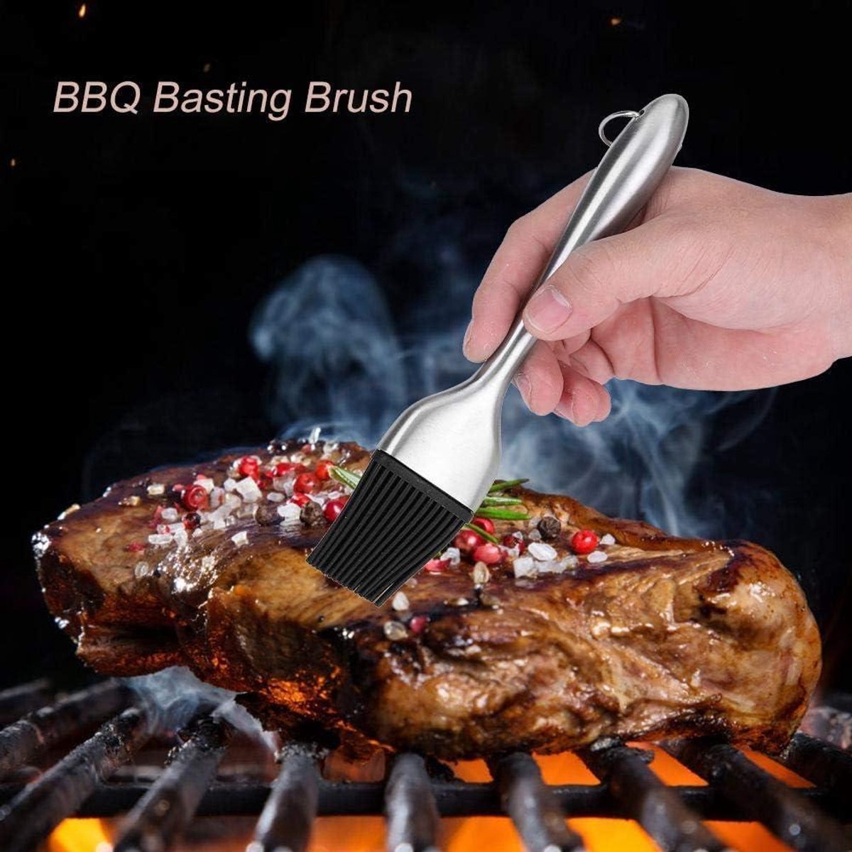Siliconen applicatieborstel met RVS handvat voor grillen, bakken en koken - 20 cm lengte