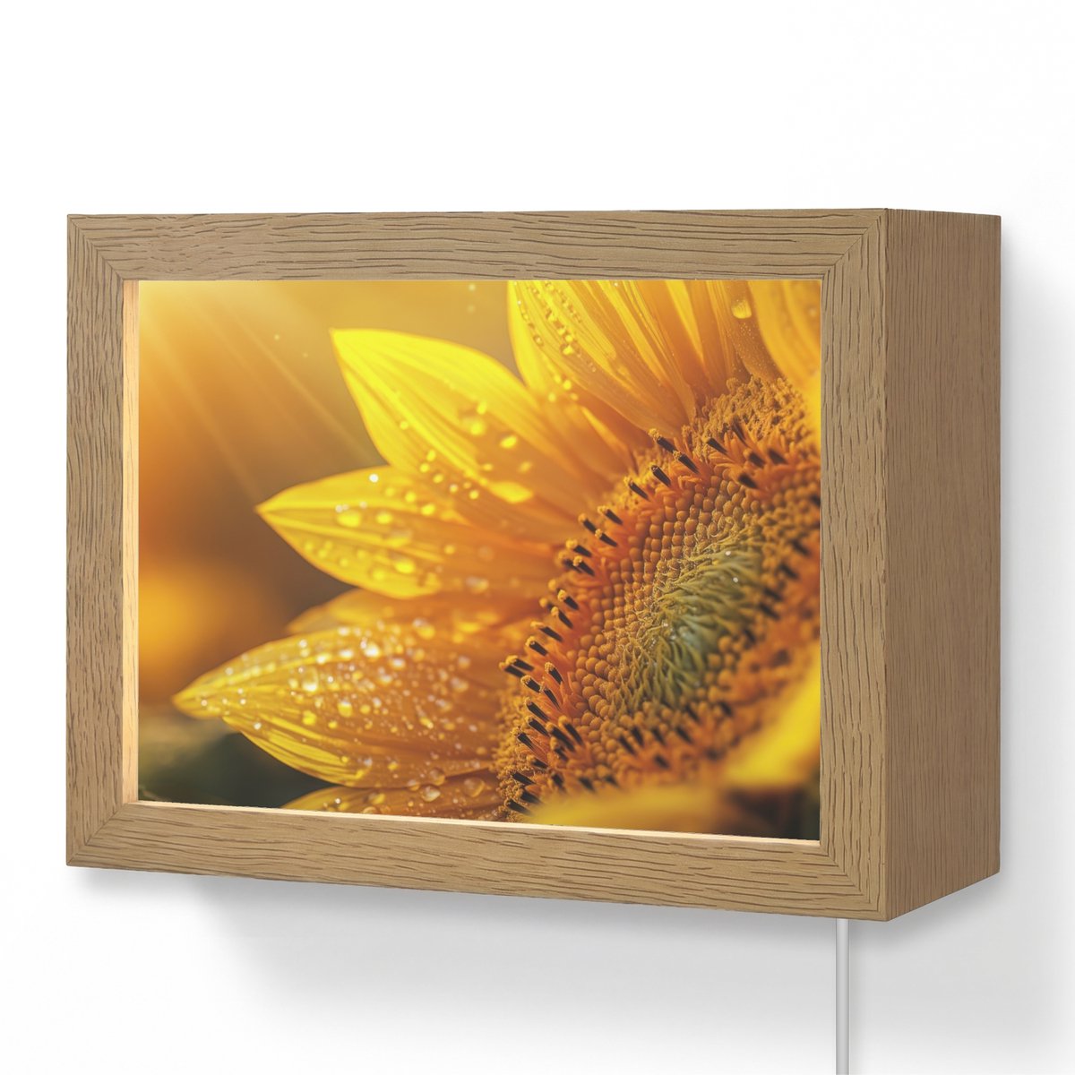 Wandlamp 20x15 cm - Oplaadbaar - Zonnebloem - Dauwdruppels - Geel - Zonlicht - Wandlampen 