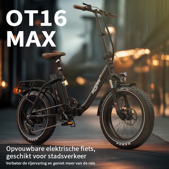 ONESPORT Opvouwbare Elektrische Fiets - 864Wh Accu - Actieradius tot 120 km –20×4.0 Inch Fatbike - Aluminium Lage Instapframe - Shimano 7 Versnellingen - Hydraulische Schijfremmen - Max. Belasting 120 kg - Stads E-bike - Zwartbruin van ONESPORT — afbeelding 4