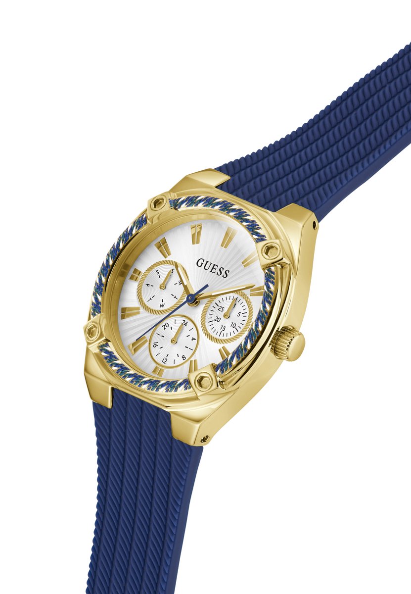 Guess Saylor Quartz Analoog Horloge Blauw Kast: 100% Roestvrij Staal | Armband: 100% Siliconen 35 mm GW1036L2