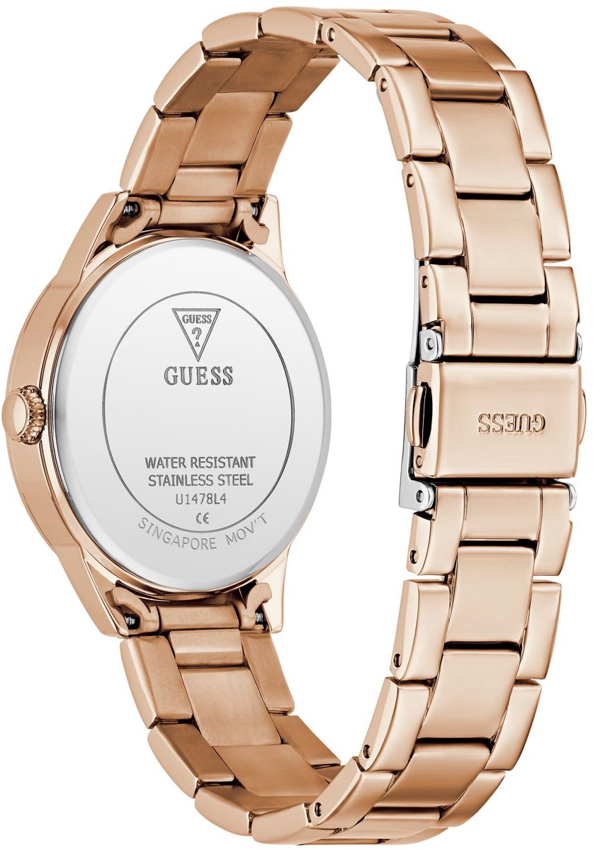 Guess Angelina Quartz Analoog Horloge Roze Gouden Toon Behuizing: 100% Roestvrij Staal| Armband: Roestvrij Staal 34 mm U1478L1M, U1478L2M, U1478L4M, U1478L5M, U1478L6M