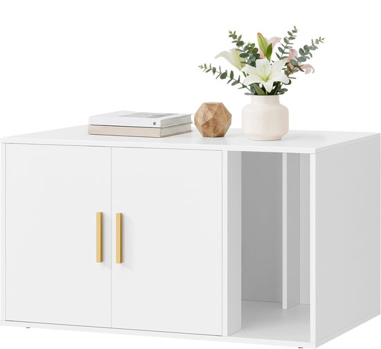 Feandrea PCL020WB02 - Kattenhuis met Dubbele Deuren - Kattenbak Kast - Met Voordeur - Bijzettafel