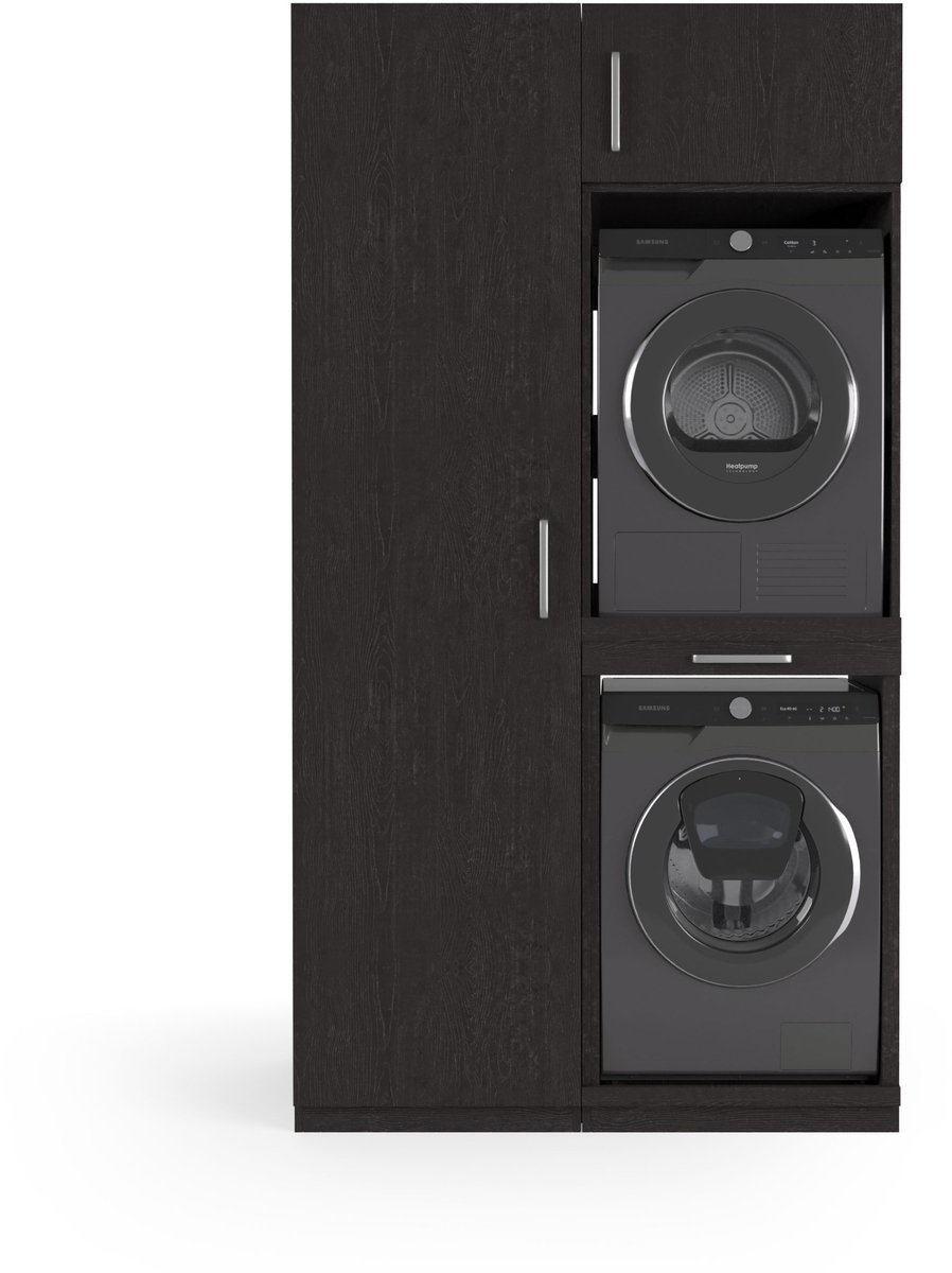 Wasophoogte® Wasmachine Kast Paris - Wasmachine verhoger - Wasmachine ombouw - 700(D)*1265(B)*2350(H) mm - Zwart