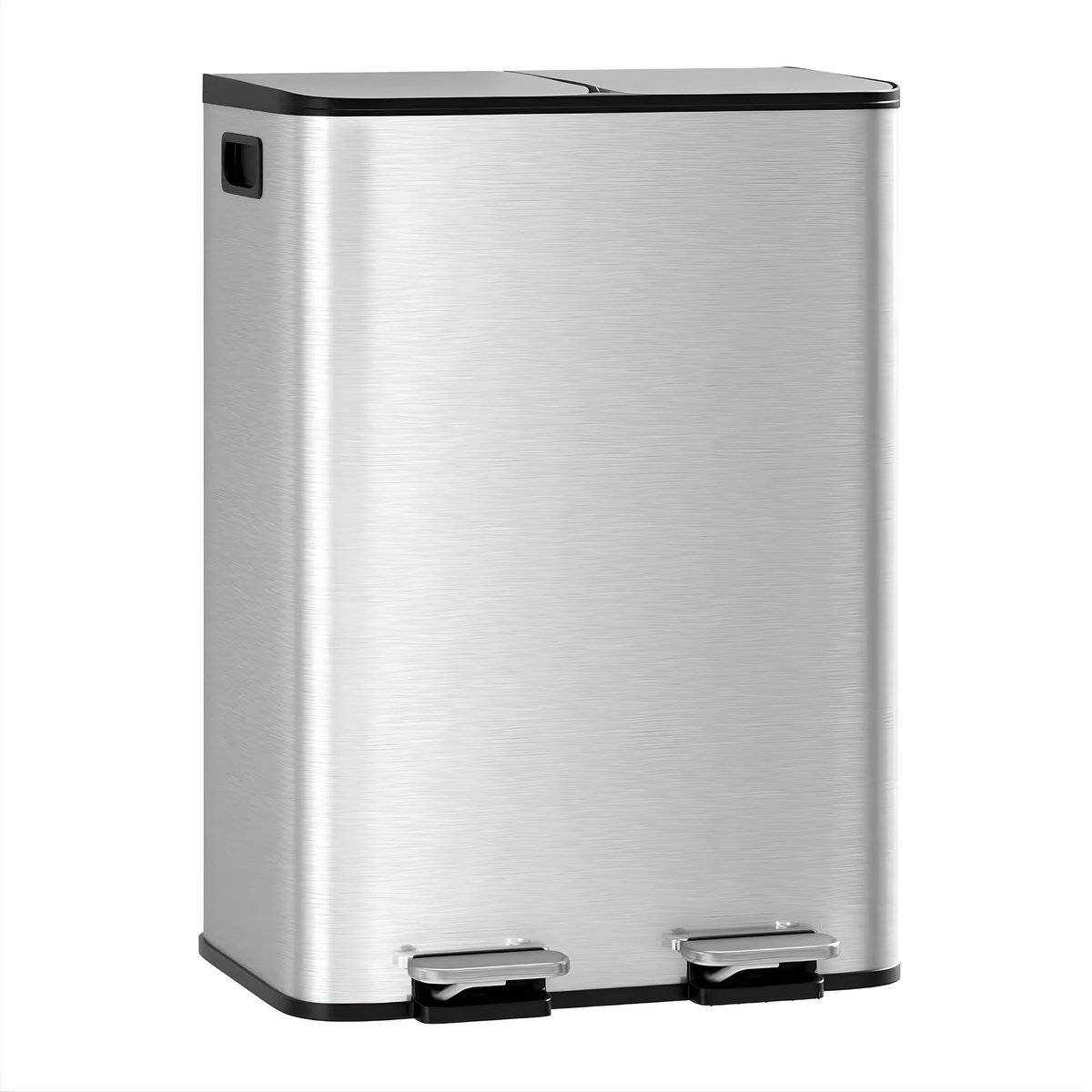 Dubbele Prullenbak 2x40L - RVS Pedaalemmer - Zilver