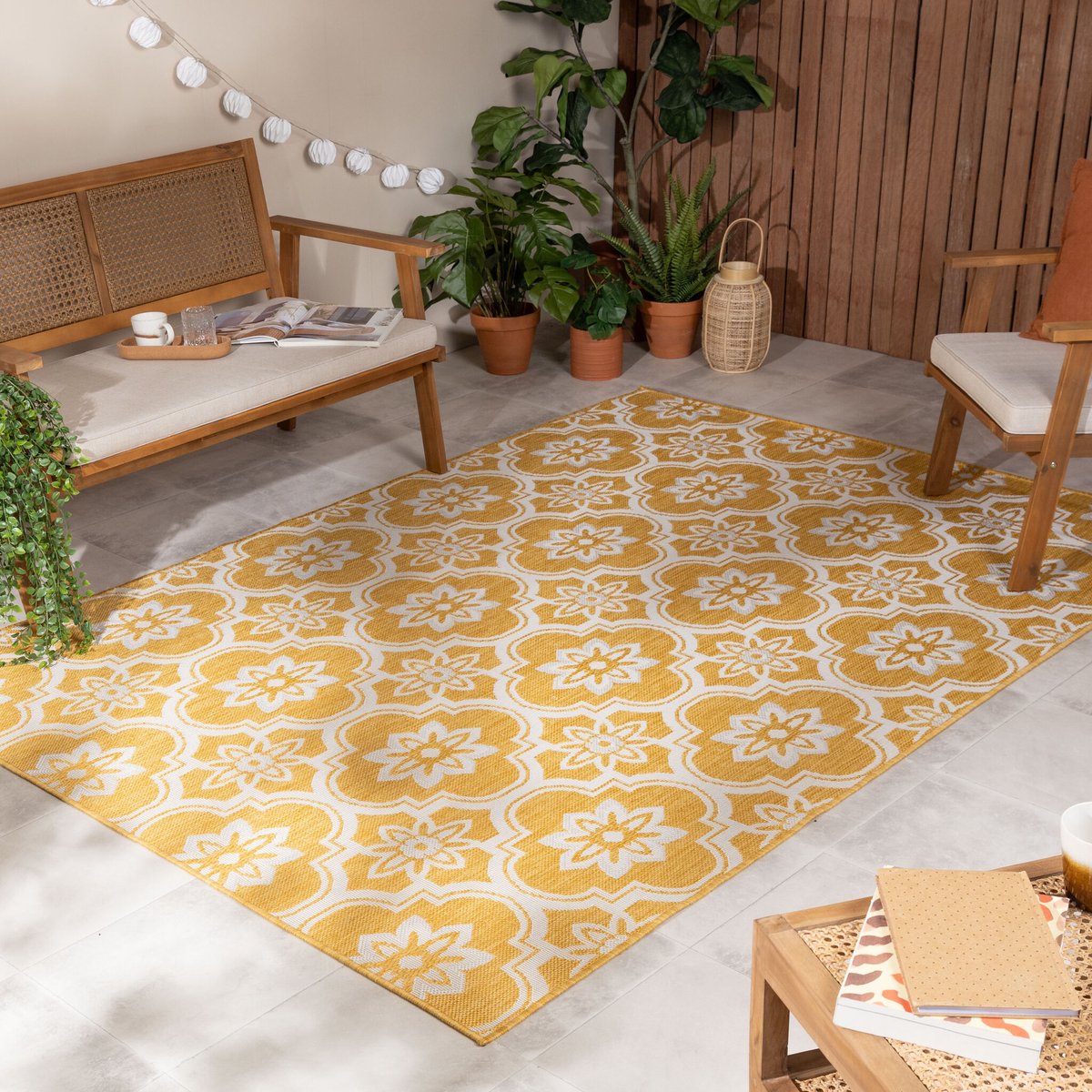 Fraai Buitenkleed - Rio Flower Geel - 160x230cm