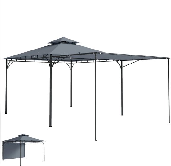Tuinpaviljoen - Paviljoen met Uitschuifbare Dakoverhang & Dubbel Dak- 3,2 x 3,2 m - Prieel - Partytent - Pergola - Gazebo - Feesttent - Tuintent - Winterbestendig - voor Tuin, Camping & Feest - Donkergrijs