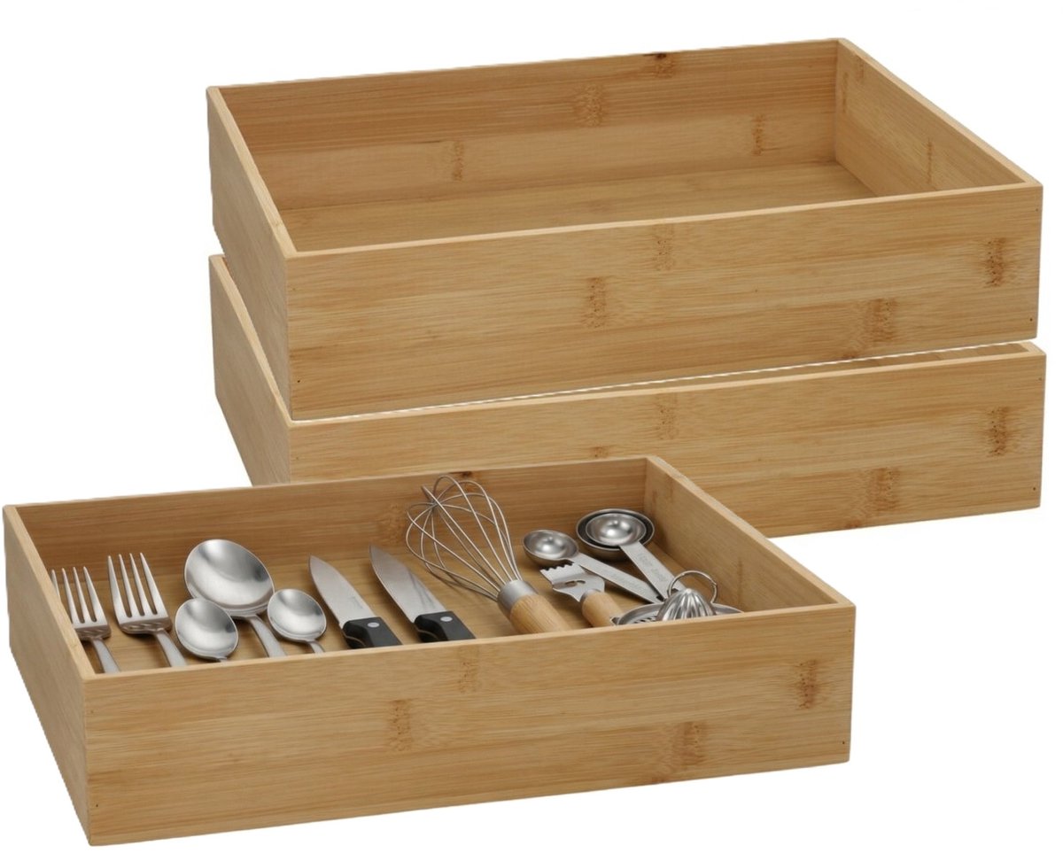 5Five 5Five houten bakje - 3x - organizer - bamboe - 32 x 24 x 7 cm - kast en lade verdelers - opslag - sorteerbakje