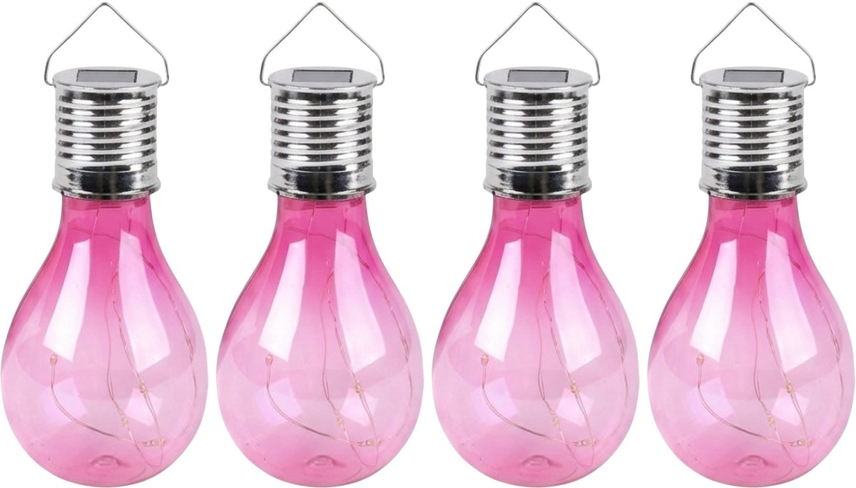 Sunnydays Solar sfeer hanglamp - 8x - tuin - lampenbol - roze - kunststof - 15 cm - ophang