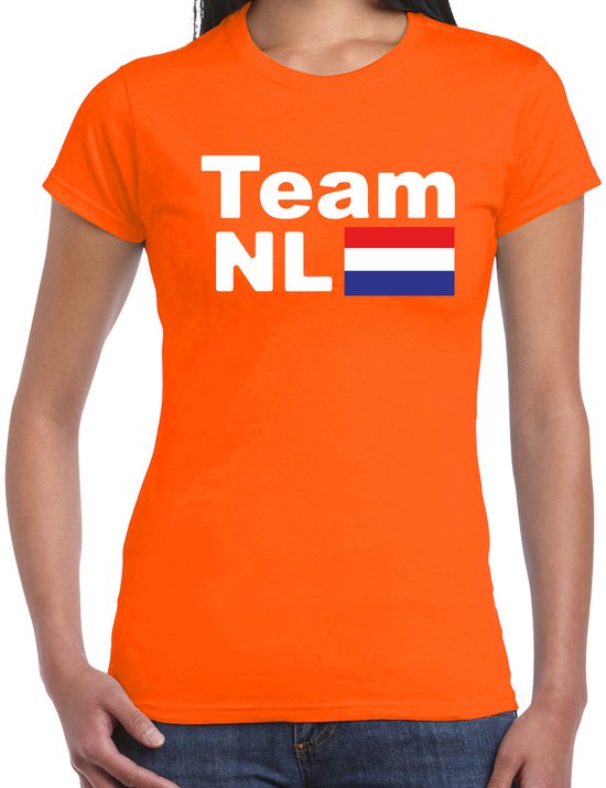 T-shirt orange avec inscription blanche "Team NL" et le drapeau néerlandais.