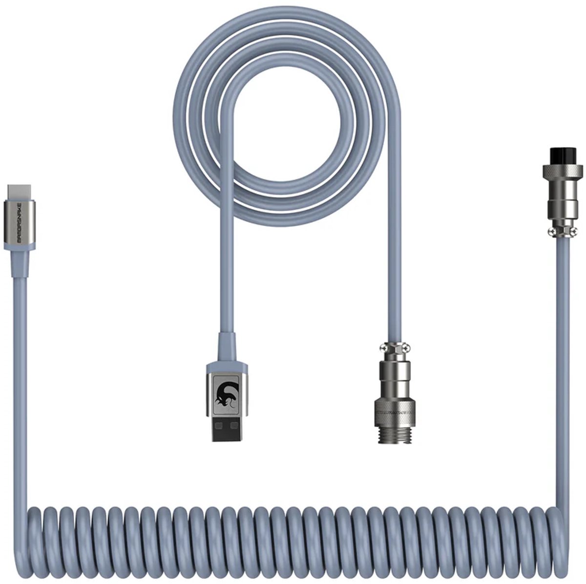 ATTACK SHARK C01 - Coiled Kabel - USB-C naar USB-A - Metalen Aviator Connector - Premium Nylon Gevlochten - Snellaad & Data - Toetsenbord Kabel - Universeel - 1.65m Uitrekbaar tot 2.15m - Grijs