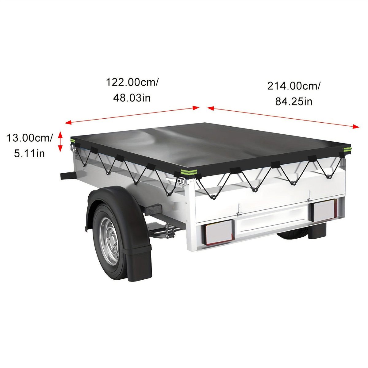 Aanhangerzeil - Platzeil - Afdekzeil aanhanger - Aanhangerhoes - Met elastisch koord - Waterdicht - UV-bestendig - Voor autoaanhanger - Voor transport en stalling - 214 x 122 x 13 cm - Zwart – foto 2