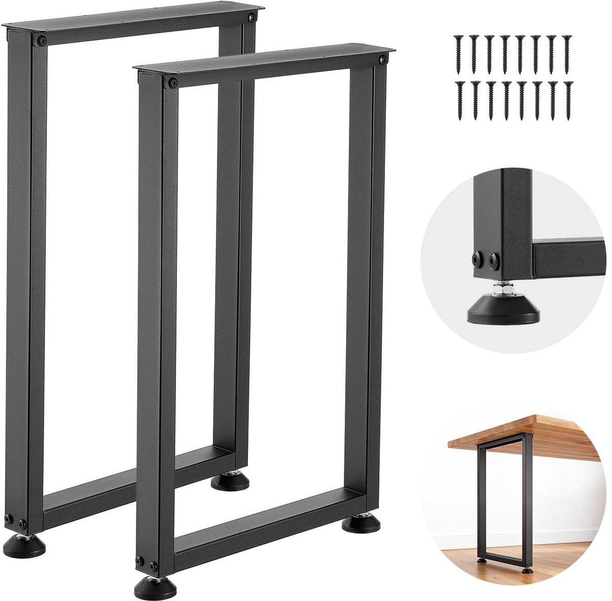 Vevor Tafelpoten van Vierkant Profiel, Set van 2, 450x740 mm, Tafelonderstel, Max. 1000 Kg, Tafelpoten, Meubelpoten, Tafelonderstel, Tafelpoten voor Bureaus, Salontafels, Eettafels, Zwart