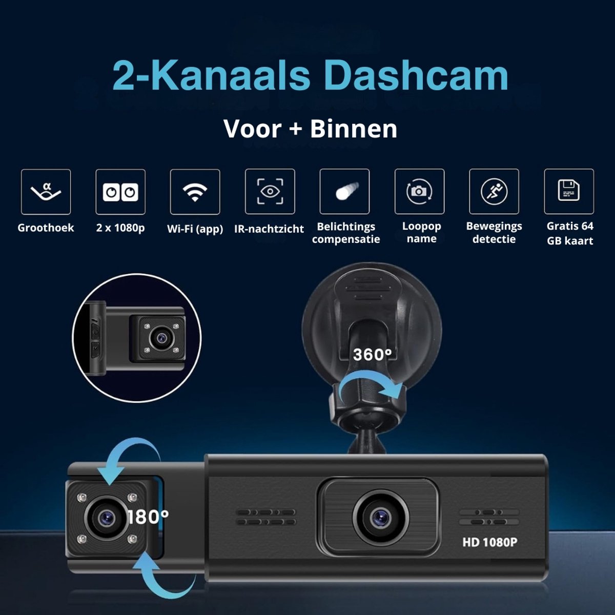 Dashcam - 1080P Full HD - 64GB - Voor auto - G-Sensor - Timelapse Functie - Dual Dashcam – foto 7