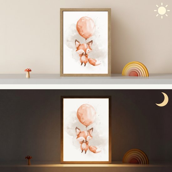 Nachtlampje 30x40 cm - Kinder lamp - Vos - Pastel kleuren - Dier - Tafellamp kinderkamer draadloos - Slaapkamer lampje - Bedlamp kinderen - Kinderlampje - Wandlamp babykamer - Nachtlampjes van Merkloos — afbeelding 4