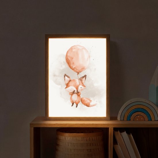 Nachtlampje 30x40 cm - Kinder lamp - Vos - Pastel kleuren - Dier - Tafellamp kinderkamer draadloos - Slaapkamer lampje - Bedlamp kinderen - Kinderlampje - Wandlamp babykamer - Nachtlampjes van Merkloos — afbeelding 2