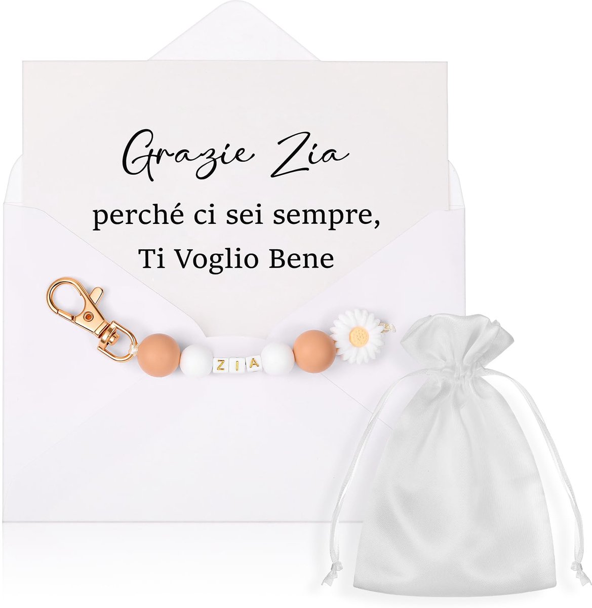 Cadeauset voor Tante - Sleutelhanger en Wenskaart - Inclusief Envelop en Cadeauzakje