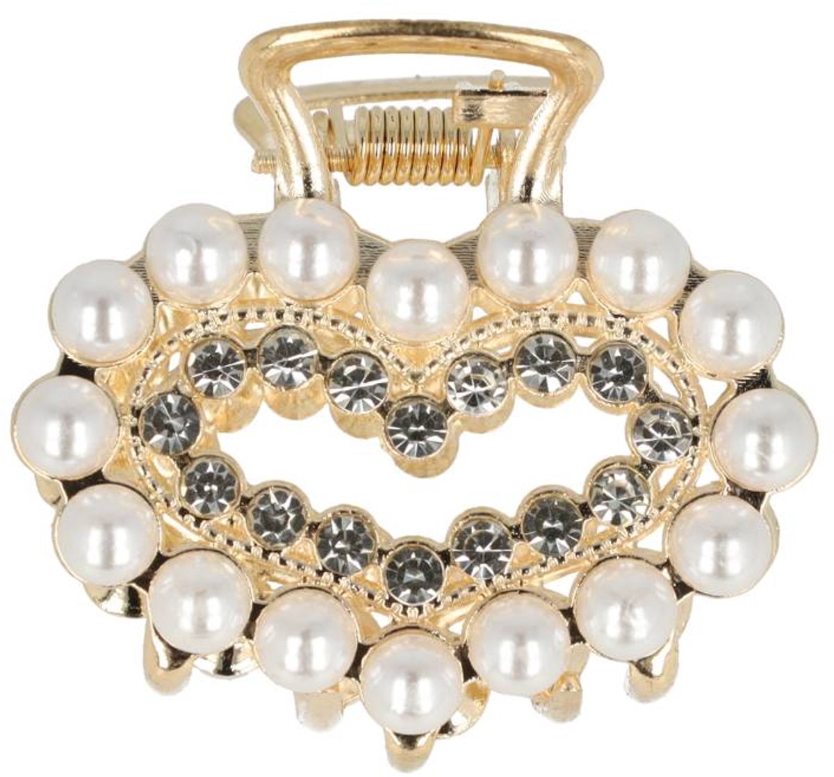 Haarsoires Haarspeld Haarklem 4cm – Hart – Parel & Strass – Metaal – Goud
