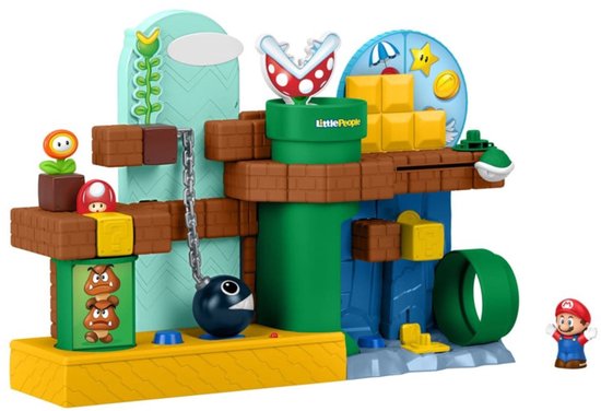 Fisher-Price Little People Mario's Adventure Playset met Mario, Piranha Plant, Chain Chomp en Goomba's.