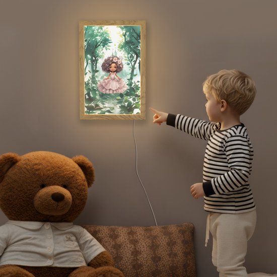 Nachtlampje 20x30 cm - Kinder lampje - Prinses - Meisje - Kasteel - Sprookjes - Roze - Tafellamp kinderkamer - Slaapkamer lamp - Bedlamp kinderen - Kinderlampje stopcontact - Wandlamp babykamer - Nachtlampjes van Merkloos — afbeelding 5