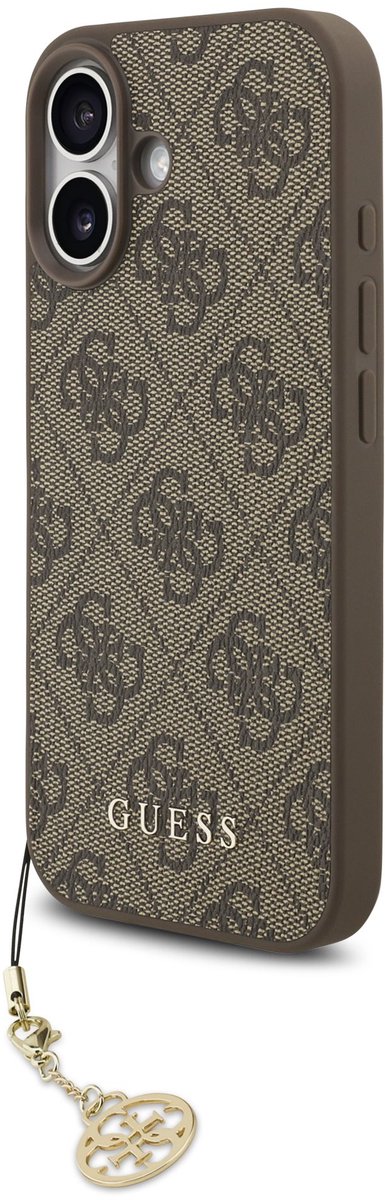 Guess 4G Charm Backcover met Hanger - Geschikt voor iPhone 17 - MagSafe Compatibel - Bruin