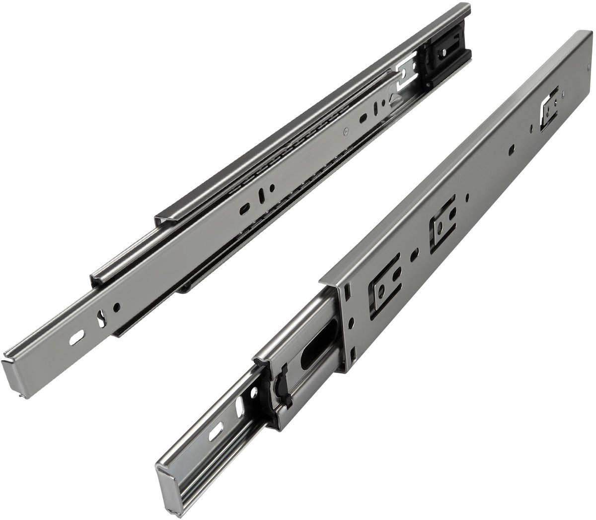 1 paar Volledig uittrekbare ladegeleiders KV2-35-H45-L550-SE met zelfsluitende voorziening Lengte 550 mm Hoogte 45 mm Belastbaar tot 35 kg van SOTECH de Specialist voor ladegeleiders