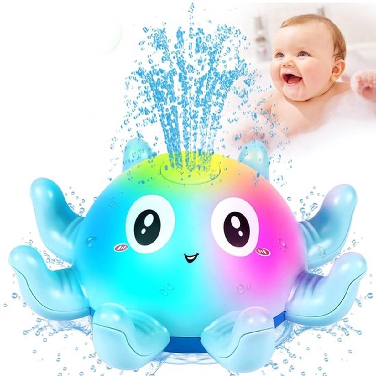 Octopus badspeelgoed met licht - Spuitende water sprinkler voor baby - Douche speelgoed voor in bad en zwembad - Cadeau voor kinderen - Blauw
