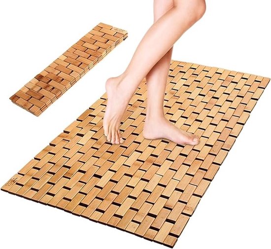 Bamboe badmat met antislip onderkant, natuurlijke douchemat voor vochtige ruimtes