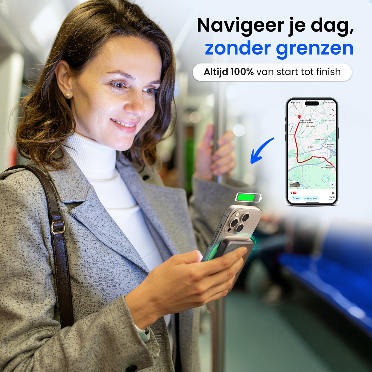 Siltcon® Draadloze Powerbank 10000 mAh - Geschikt voor MagSafe 15W - Powerbanks - Noodpakket - Magnetisch Opladen - USB-C 22.W - USB-A 18W - LED Display - Universeel Telefoons, Tablets & Meer - Ultra Dun — afbeelding 7