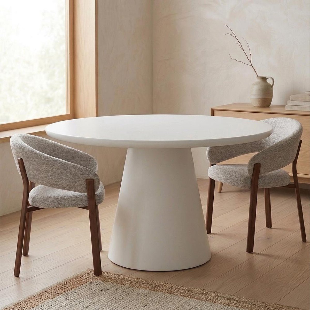 Eettafel Rond Savannah Microcement 120 cm Wit Mahom Industrieel - Dinertafel van Mangohout & Metaal - Industriële Eettafel