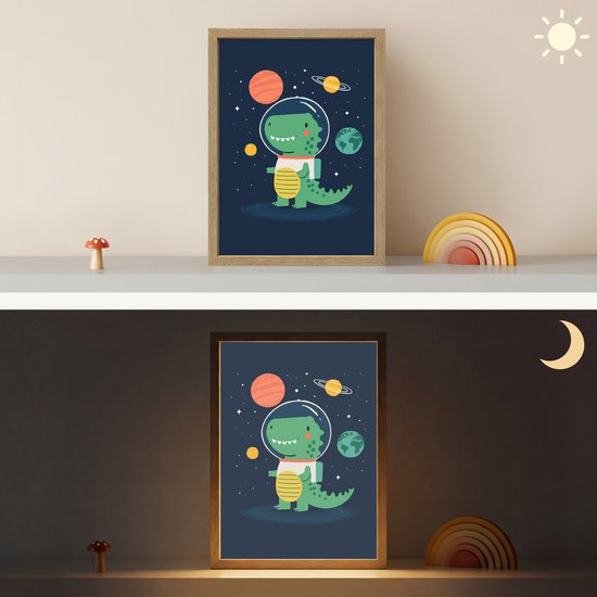Nachtlampje 30x40 cm - Kinder lamp - Dino - Ruimtepak - Planeten - Tafellamp kinderkamer draadloos - Slaapkamer lampje - Bedlamp kinderen - Kinderlampje - Wandlamp babykamer - Nachtlampjes van OnlyWow — afbeelding 4