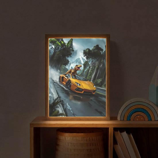 Nachtlampje 30x40 cm - Kinder lamp - T-Rex - Auto - Regenwoud - Tafellamp kinderkamer draadloos - Slaapkamer lampje - Bedlamp kinderen - Kinderlampje - Wandlamp babykamer - Nachtlampjes van Merkloos — afbeelding 2