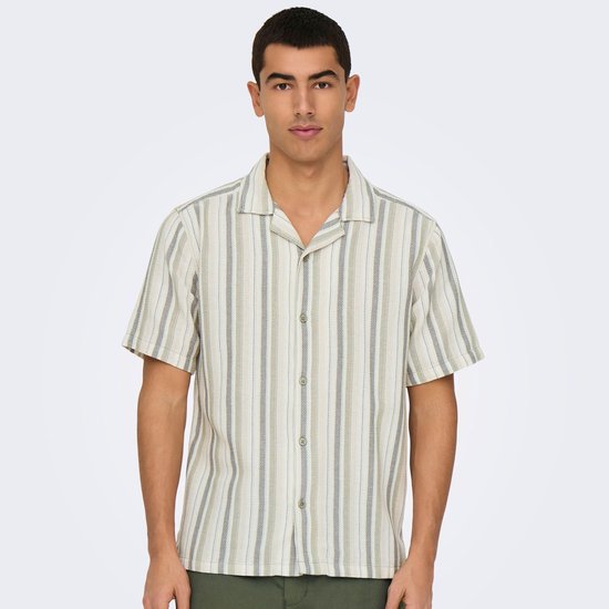 ONLY & SONS ONSTREV LIFE REG STRIPE SS SHIRT NOOS Heren Overhemd - Seagrass Multi Stripe