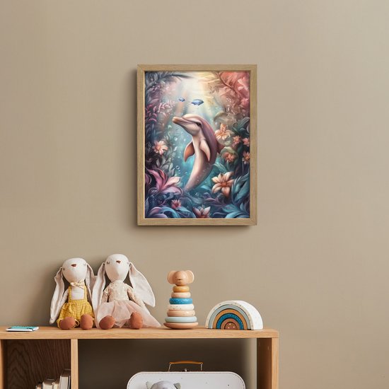 Nachtlampje 30x40 cm - Kinder lamp - Dolfijn - Vissen - Onderwaterwereld - Bloemen - Tafellamp kinderkamer draadloos - Slaapkamer lampje - Bedlamp kinderen - Kinderlampje - Wandlamp babykamer - Nachtlampjes van Merkloos — afbeelding 3
