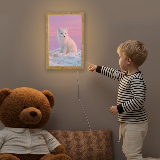 Nachtlampje 20x30 cm - Kinder lamp - Poolvos - Sneeuw - Roze - Tafellamp kinderkamer - Slaapkamer lamp - Bedlamp kinderen - Kinderlampje stopcontact - Wandlamp babykamer - Nachtlampjes van Merkloos — afbeelding 5