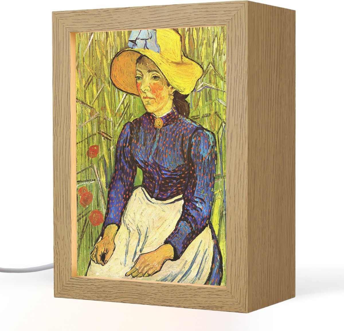Tafellamp 15x20 cm - LED lamp - Boerenmeisje met gele strohoed - Vincent van Gogh - Decoratieve tafellampen - Dimbaar - Tafellampje slaapkamer - Woonkamer binnen