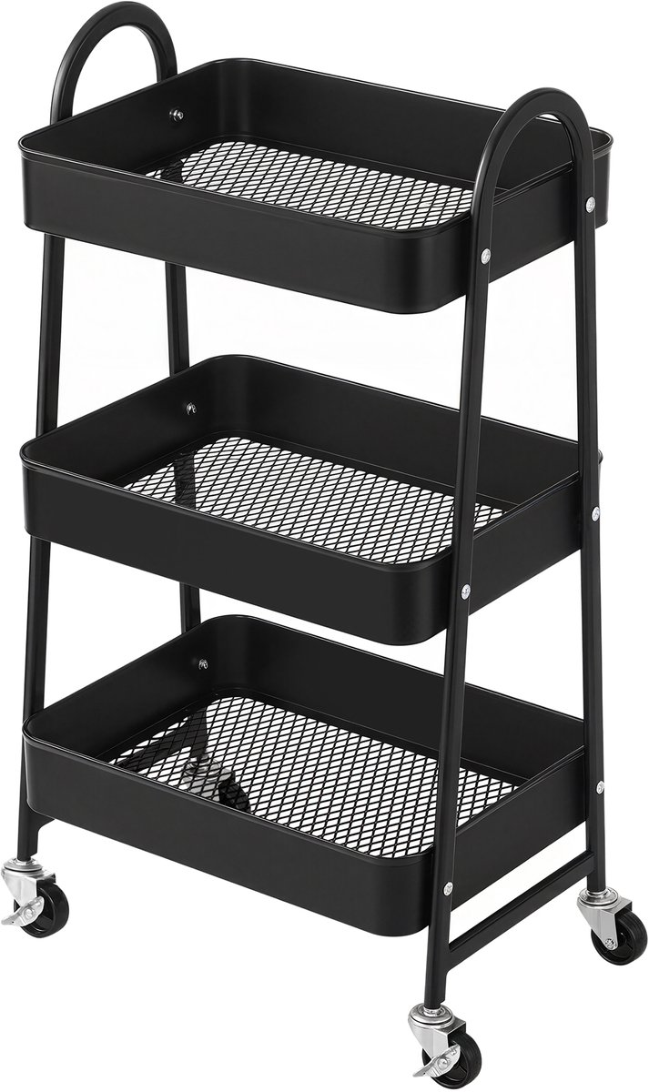 SONGMICS - Serveerwagen - Met 3 Lagen - Metalen Serveertrolley - Voor Slaapkamer en Wasruimte