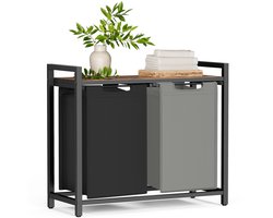 VASAGLE - Wasmand - Wasmand met 2 Vakken - Afneembare Oxford Stof Zak - Met Opbergrek en Metalen Frame