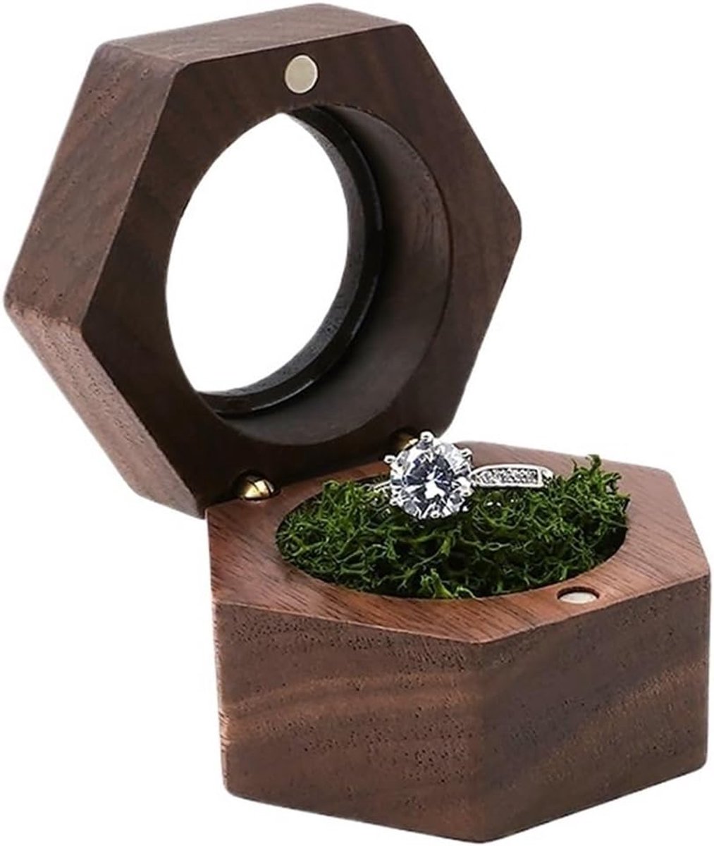 Houten Ring Doosje - Juwelendoosje Hartvorm - Bruiloft Cadeau - Uniek Ontwerp - Compact Formaat - Multicolor