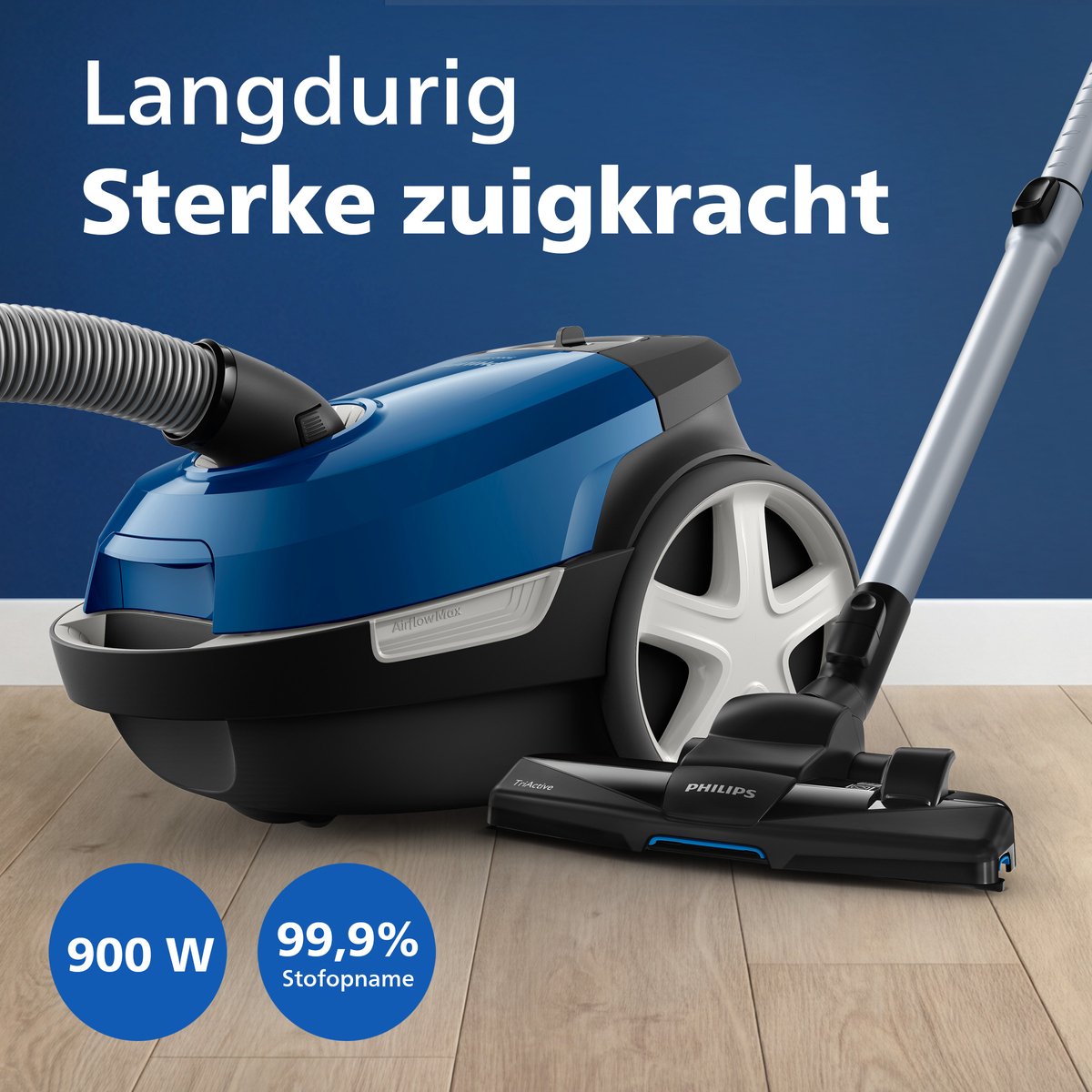 Philips Stofzuiger met Zak Performer Compact XD3110/09 - Lang Snoer - Alle Vloertypen - TriActive mondstuk - Incl 2 Extra Mondstukken - Blauw — afbeelding 3