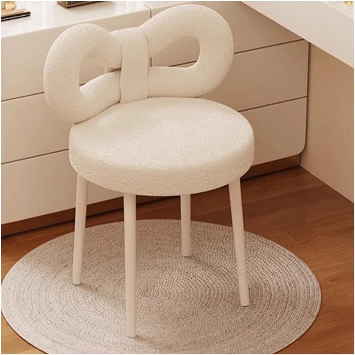 Kaptafel Kruk - Elegante Stoel - Make-up Zitten - Strik Rugleuning - 37x37x46cm - Wit