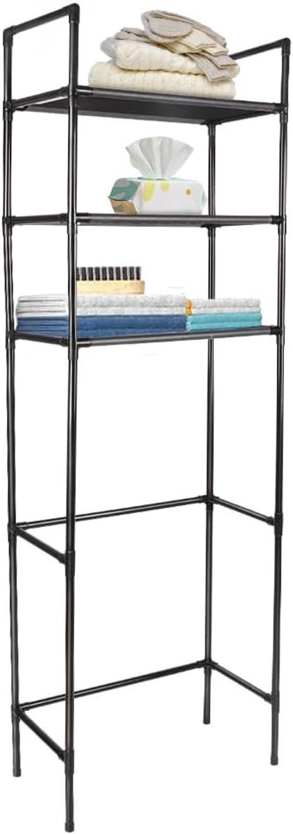 Opbergrek Wasmachine - Badkamer Organizer - Ruimte Besparen - 3 Opbergniveaus - 70x150x26cm - Zwart