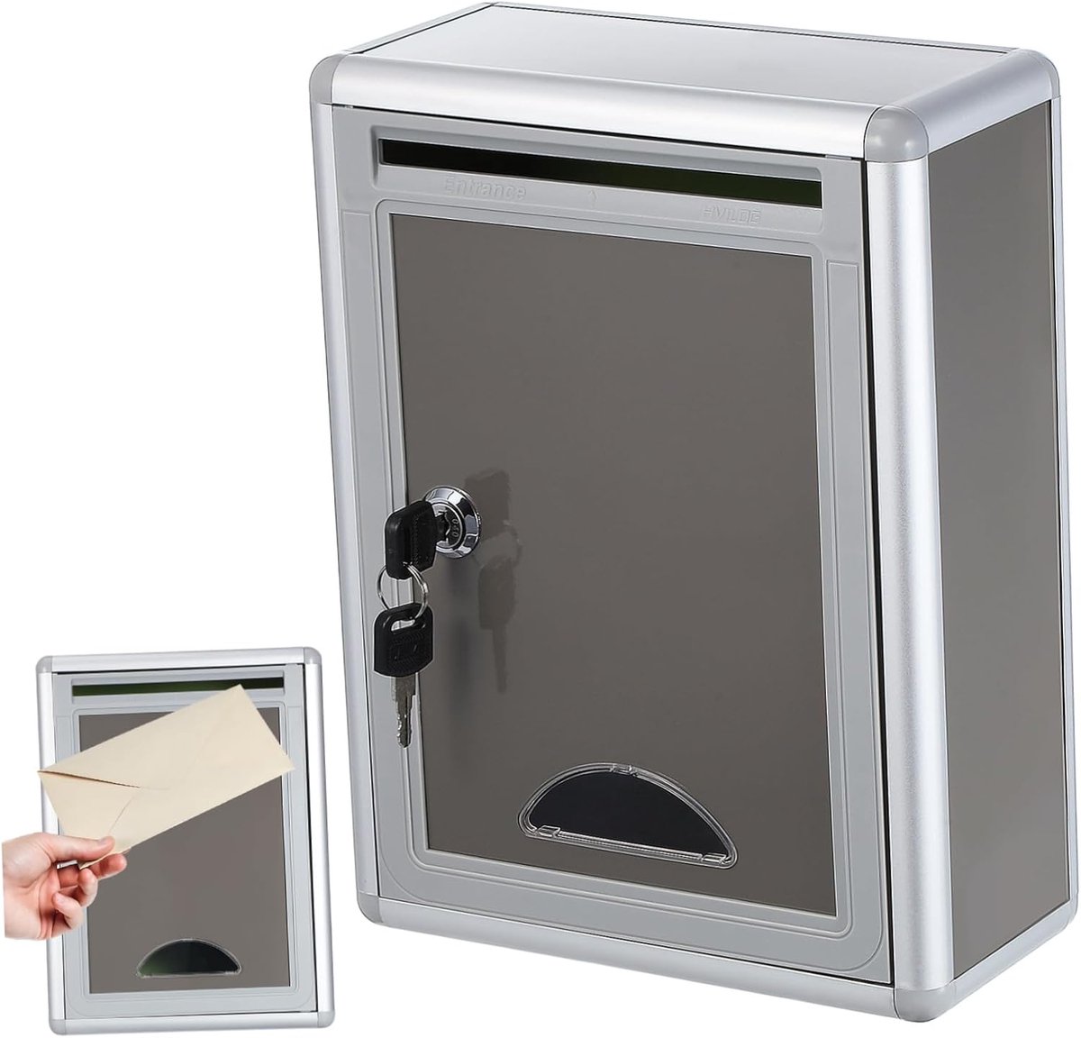 Suggestiebox met Slot - Brievenbus Klachten - Bedrijfsgebruik Kantoor - Wandmontage Aluminium - 28.5x21.5x10.5cm - Grijs