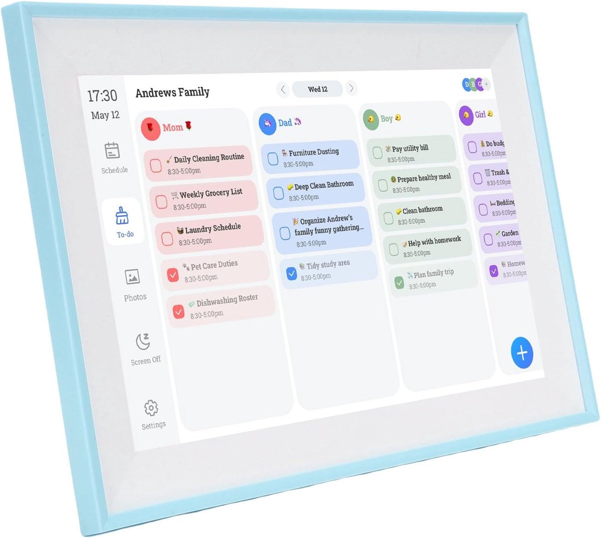 Digitale Kalenderplanner - Slimme Agenda - Familie Organisatie - WiFi Synchronisatie - 10.1 Inch IPS - Blauw