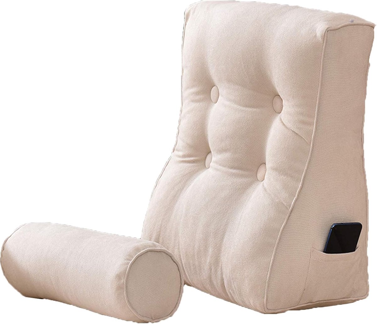 Rugkussen Bed - Leeskussen Hoofdeinde - Comfortabel Lezen - Met Zijvak Rits - 50x25x50cm -