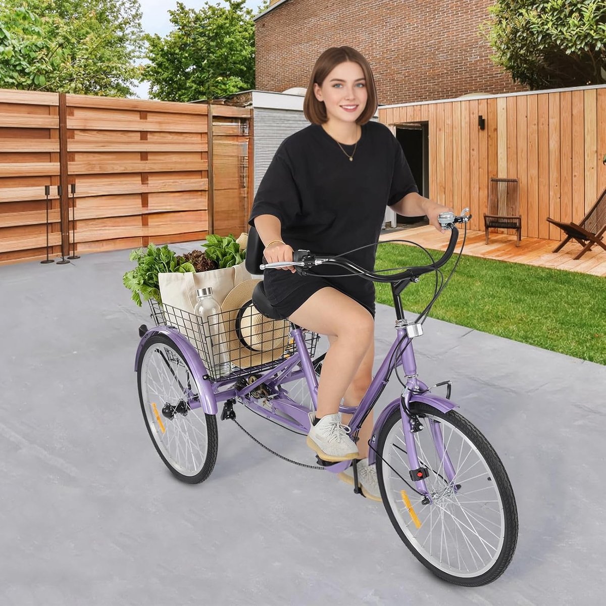 Driewieler voor volwassenen - Driewiel fiets - Winkelen en uitstapjes - 7 versnellingen - 24 inch wielen - Paars