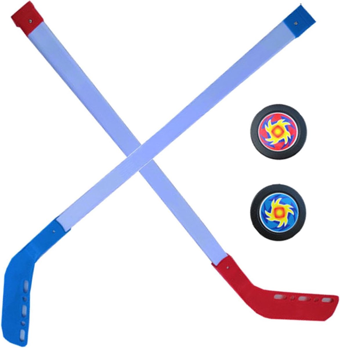 IJshockeystick Set - Kinder Hockeysticks - Binnen en buiten - Duurzaam ABS Materiaal - 70 cm Lengte - Rood Blauw Geel